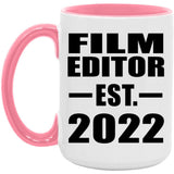 Film Editor Established EST. 2022 - 15oz Accent Mug Pink