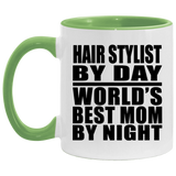 Hair Stylist By Day World's Best Mom By Night - 11oz Accent Mug Green
