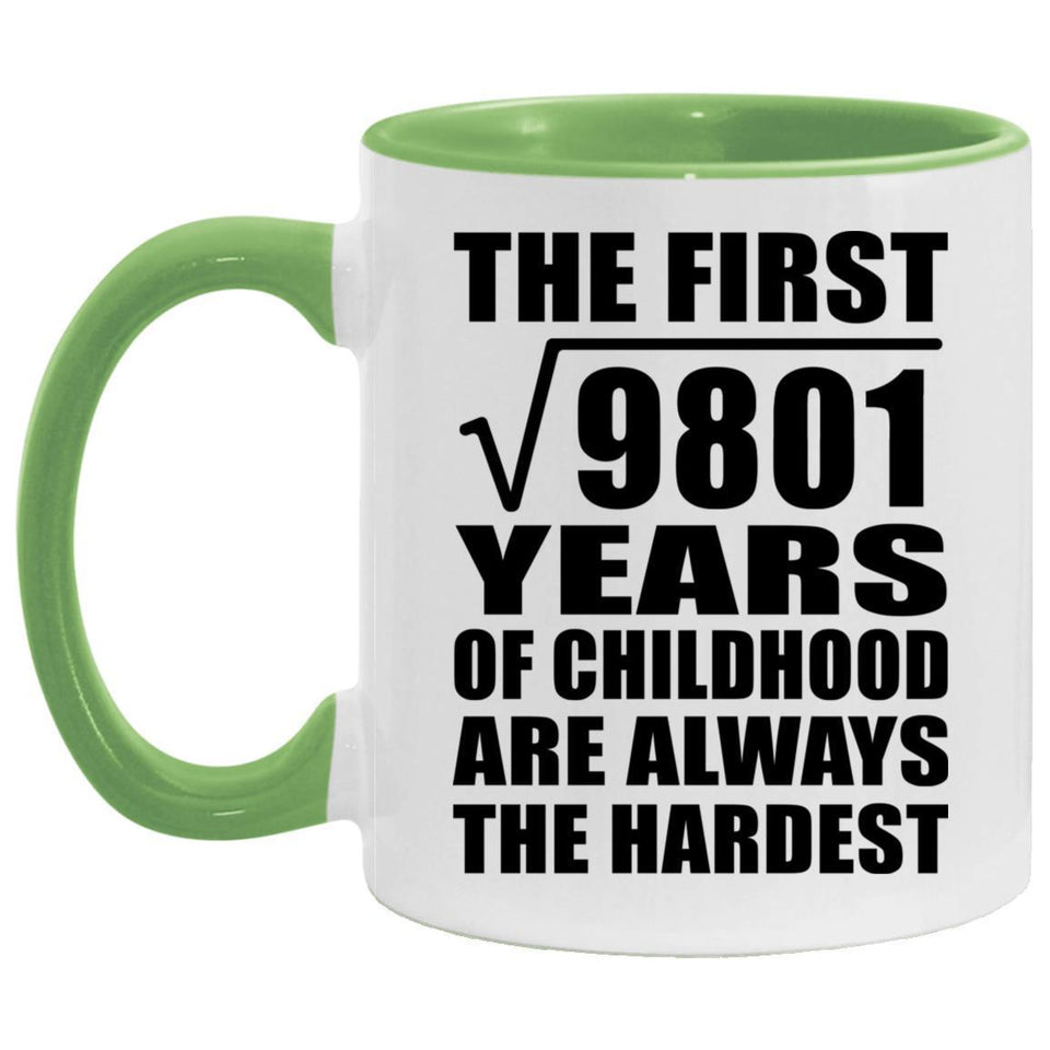 99th Birthday Square Root of 9801 Years of Childhood - 11oz Accent Mug Green