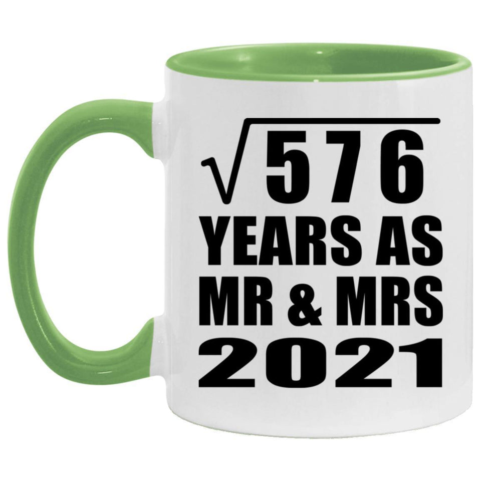 24th Anniversary Square Root of 576 Years As Mr & Mrs 2021 - 11oz Accent Mug Green