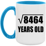 92nd Birthday Square Root of 8464 Years Old - 15oz Accent Mug Blue