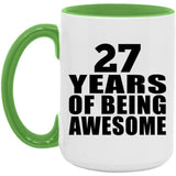 27th Birthday 27 Years Of Being Awesome - 15oz Accent Mug Green