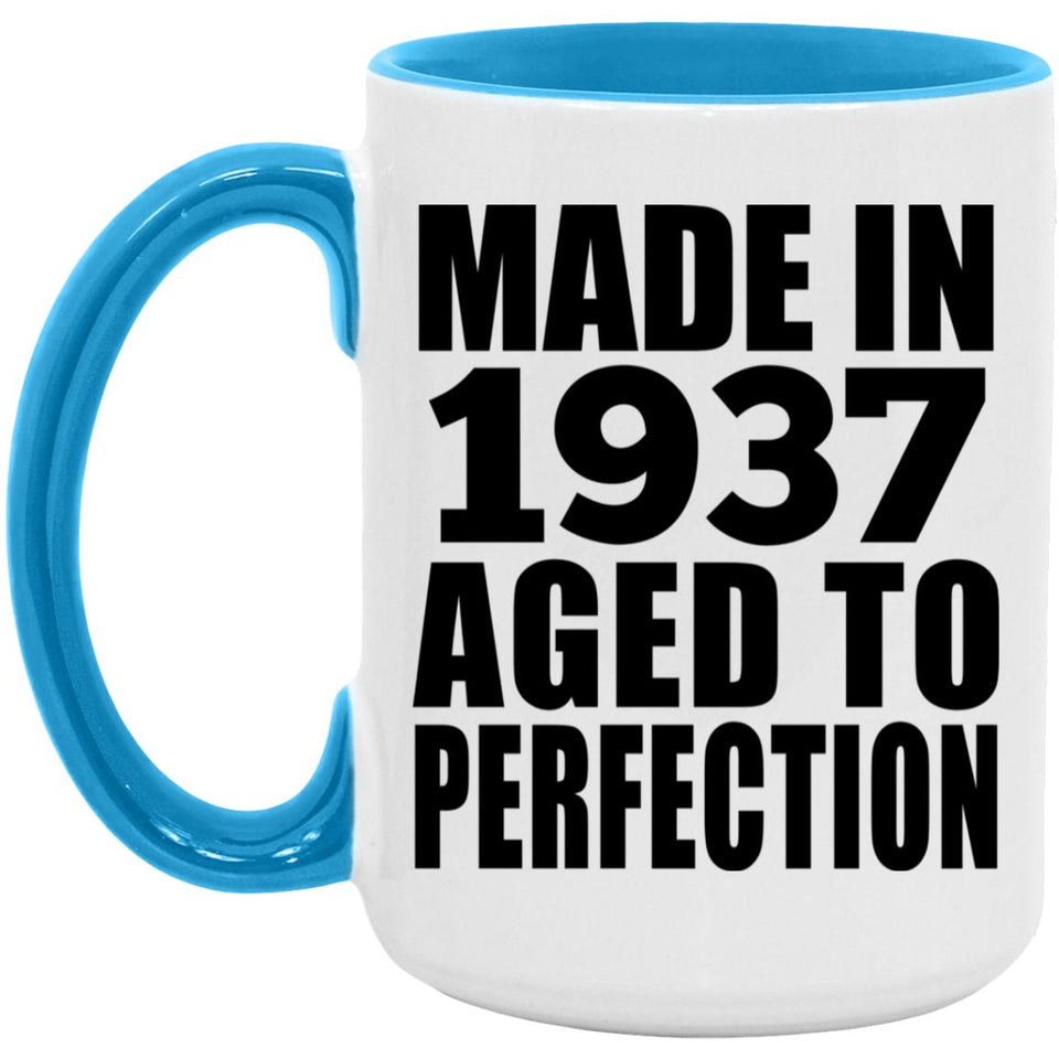 87th Birthday Made In 1937 Aged to Perfection - 15oz Accent Mug Blue
