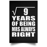 3rd Anniversary Square Root of 9 Years Mrs Always Right - Poster Portrait