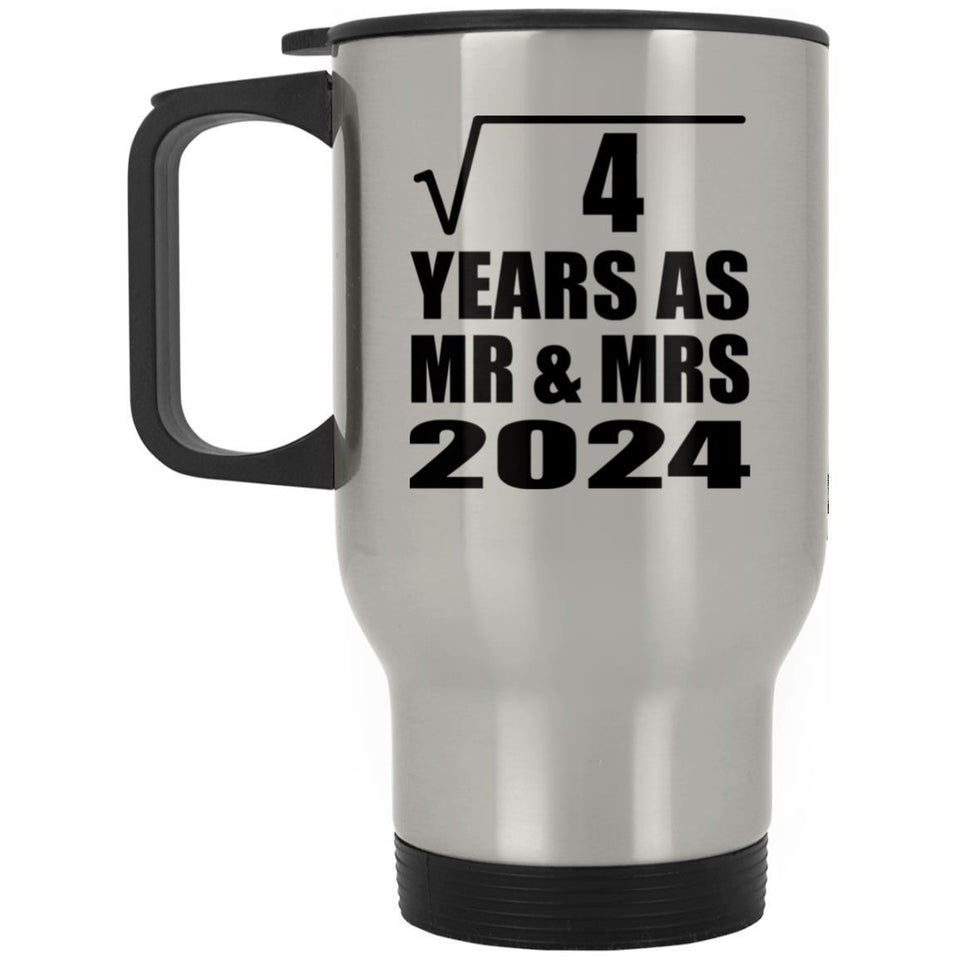 2nd Anniversary Square Root of 4 Years As Mr & Mrs 2024 - Silver Travel Mug