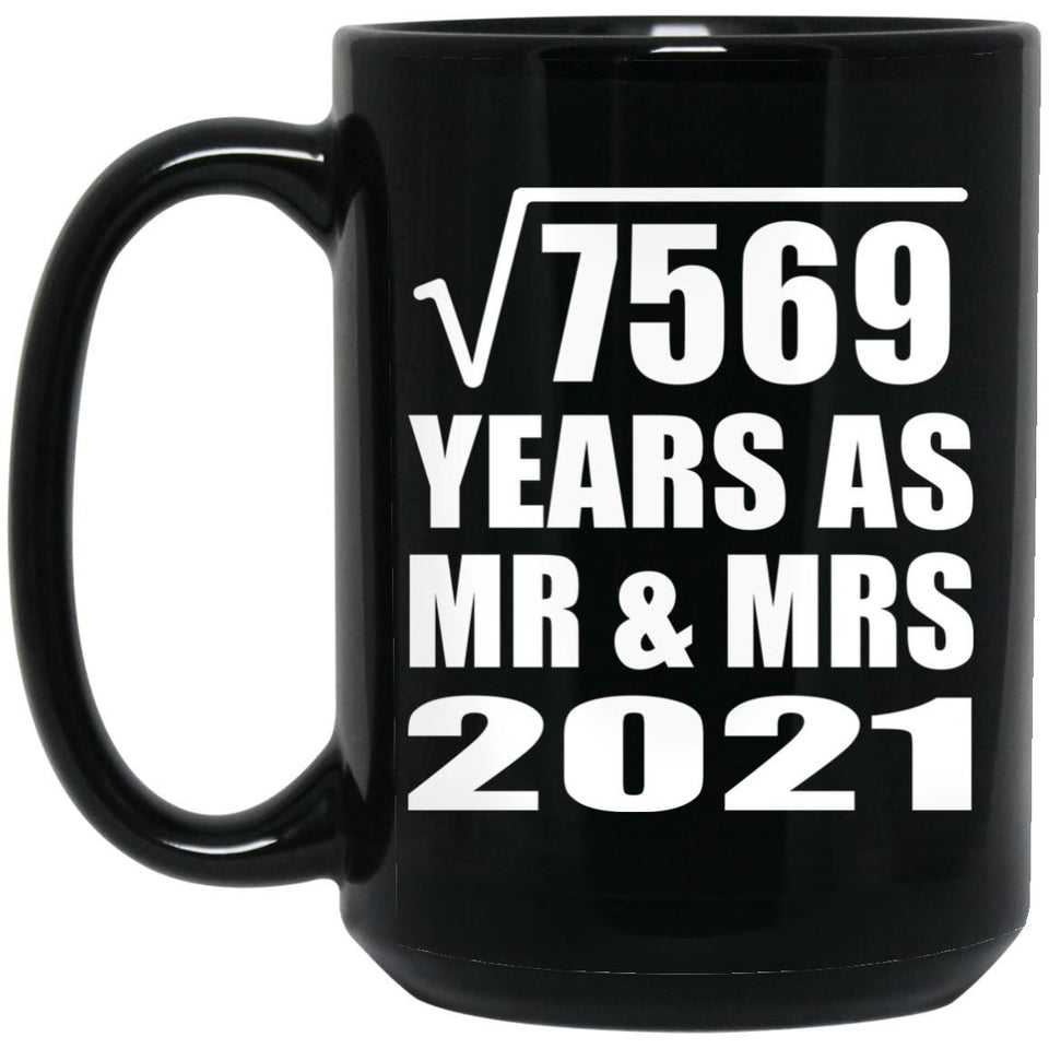 87th Anniversary Square Root of 7569 Years As Mr & Mrs 2021 - 15oz Coffee Mug Black