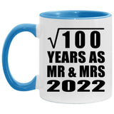 10th Anniversary Square Root of 100 Years As Mr & Mrs 2022 - 11oz Accent Mug Blue