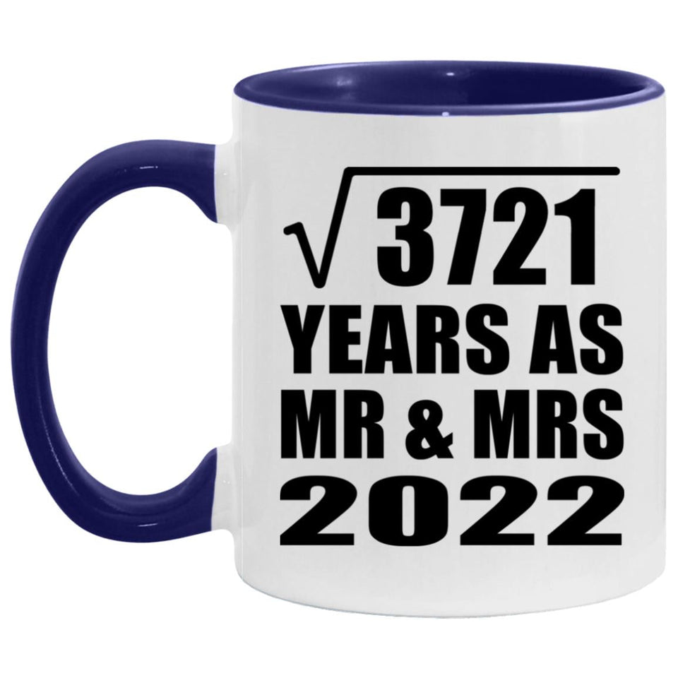 61st Anniversary Square Root of 3721 Years As Mr & Mrs 2022 - 11oz Accent Mug Purple