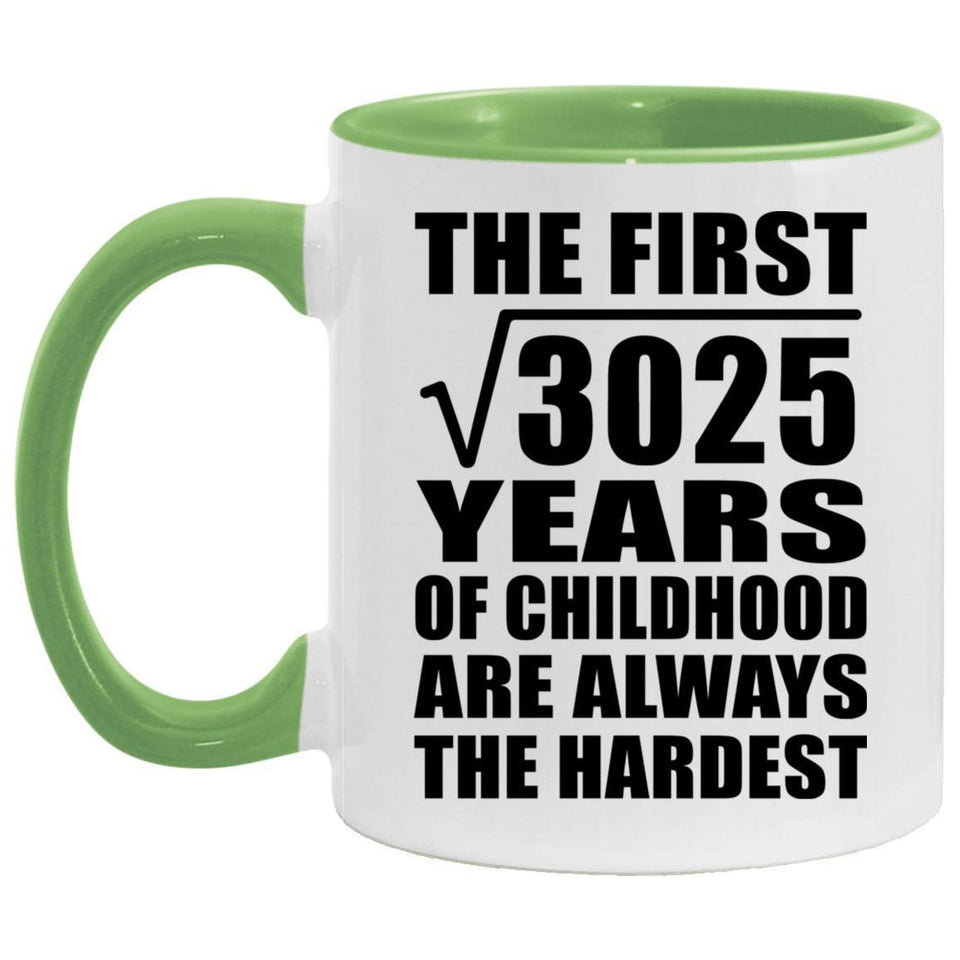 55th Birthday Square Root of 3025 Years of Childhood - 11oz Accent Mug Green