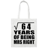 8th Anniversary Square Root of 64 Years of Being Mrs Right - Tote Bag White