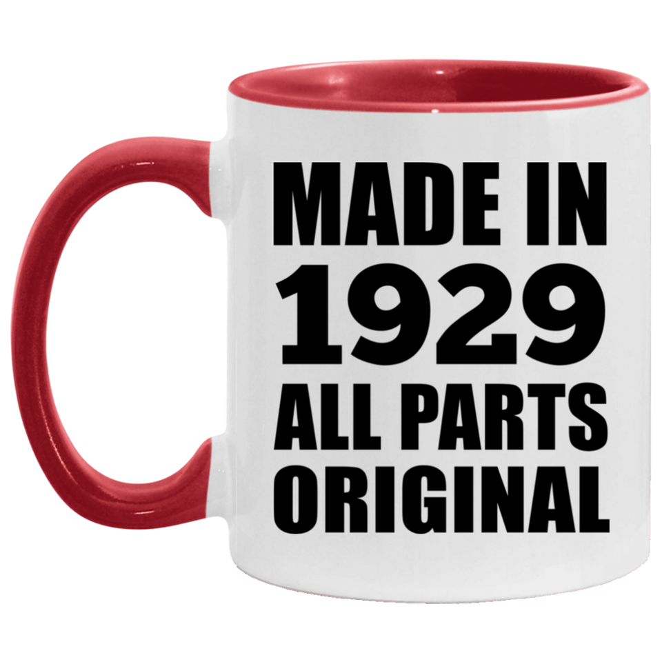 95th Birthday Made in 1929 All Parts Original - 11oz Accent Mug Red