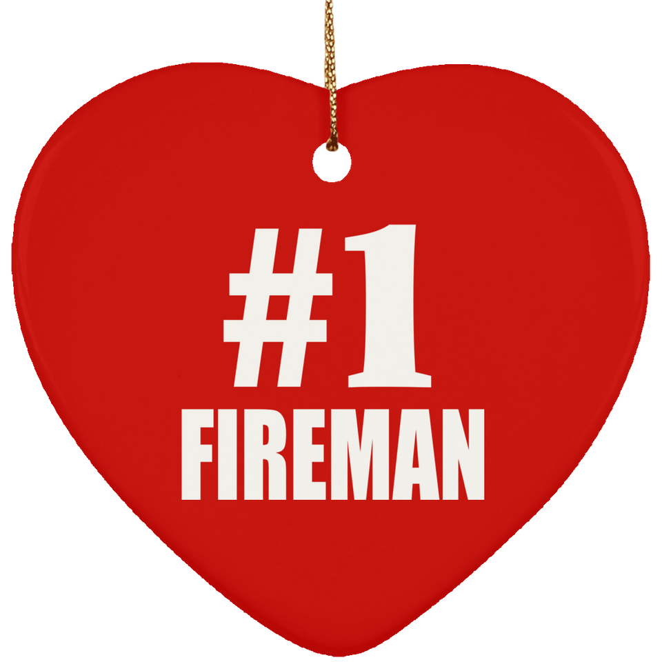Number One #1 Fireman - Heart Ornament
