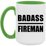 Badass Fireman - 15oz Accent Mug Green