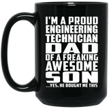 Proud Engineering Technician Dad Of Awesome Son - 15 Oz Coffee Mug Black