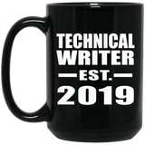 Technical Writer Established EST. 2019 - 15oz Coffee Mug Black