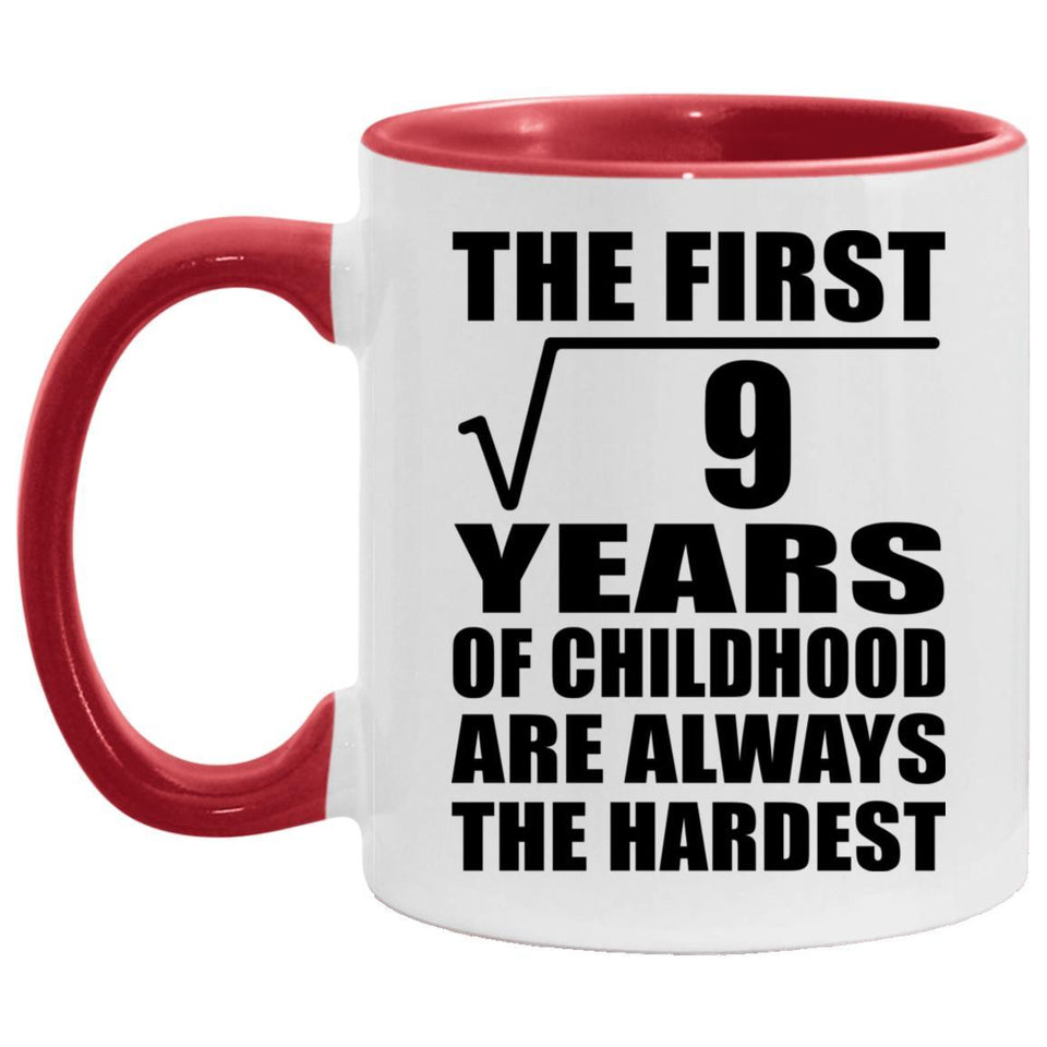 3rd Birthday Square Root of 9 Years of Childhood - 11oz Accent Mug Red
