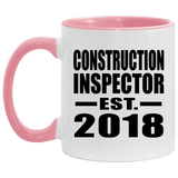 Construction Inspector Established EST. 2018 - 11oz Accent Mug Pink