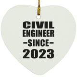 Civil Engineer Since 2023 - Heart Ornament
