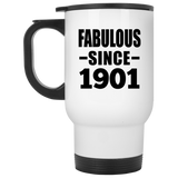 123rd Birthday Fabulous Since 1901 - White Travel Mug