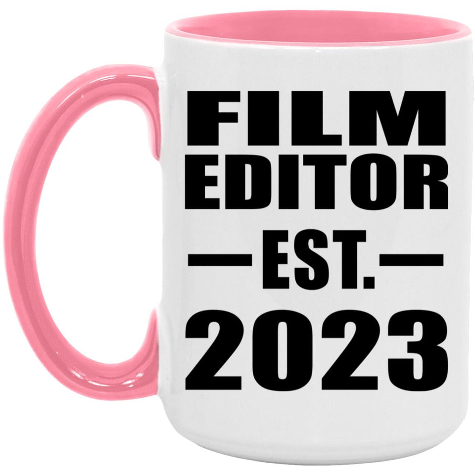 Film Editor Established EST. 2023 - 15oz Accent Mug Pink