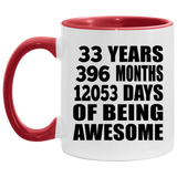 33rd Birthday 33 Years 396 Months 12053 Days Of Awesome - 11oz Accent Mug Red