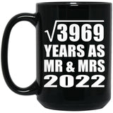 63rd Anniversary Square Root of 3969 Years As Mr & Mrs 2022 - 15oz Coffee Mug Black