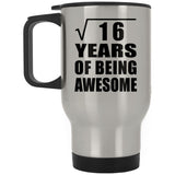 4th Birthday Square Root of 16 Years of Being Awesome - Silver Travel Mug