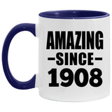 116th Birthday Amazing Since 1908 - 11oz Accent Mug Purple