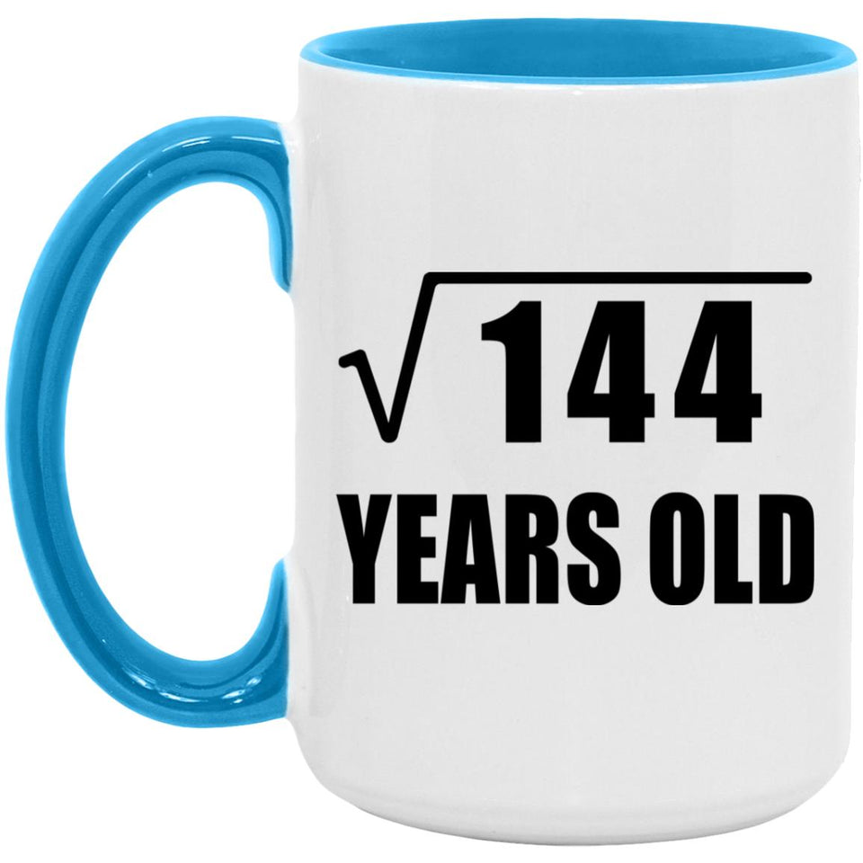 12th Birthday Square Root of 144 Years Old - 15oz Accent Mug Blue