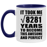 91st Birthday Took Square Root of 8281 Years To Awesome - 11oz Accent Mug Purple