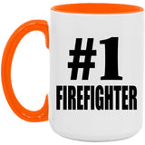Number One #1 Firefighter - 15oz Accent Mug Orange