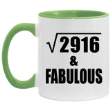 54th Birthday Square Root of 2916 & Fabulous - 11oz Accent Mug Green