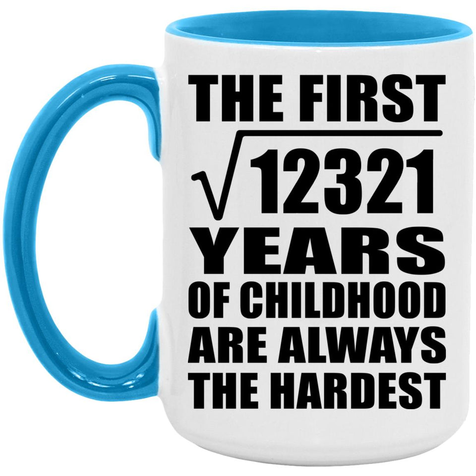 111th Birthday Square Root of 12321 Years of Childhood - 15oz Accent Mug Blue