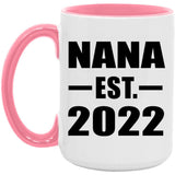 Nana Established EST. 2022 - 15oz Accent Mug Pink