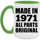 53rd Birthday Made in 1971 All Parts Original - 15oz Accent Mug Green