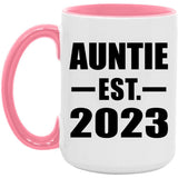 Auntie Established EST. 2023 - 15oz Accent Mug Pink