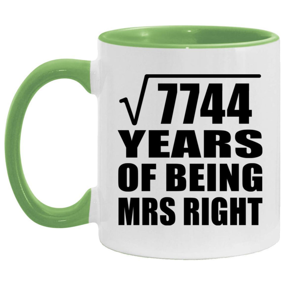 88th Anniversary Square Root of 7744 Years of Being Mrs Right - 11oz Accent Mug Green