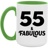 55th Birthday 55 & Fabulous - 15oz Accent Mug Green
