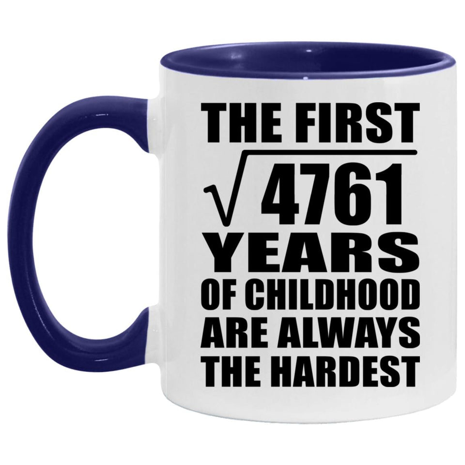 69th Birthday Square Root Of 4761 Years Of Childhood - 11oz Accent Mug Purple