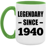 84th Birthday Legendary Since 1940 - 15oz Accent Mug Green