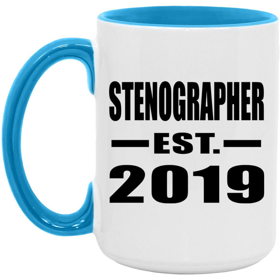 Stenographer Established EST. 2019 - 15oz Accent Mug Blue