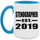 Stenographer Established EST. 2019 - 15oz Accent Mug Blue