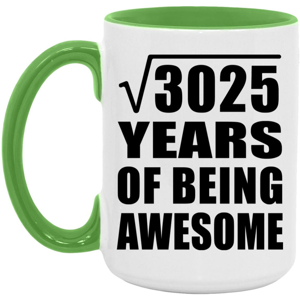55th Birthday Square Root of 3025 Years of Being Awesome - 15oz Accent Mug Green