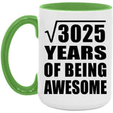 55th Birthday Square Root of 3025 Years of Being Awesome - 15oz Accent Mug Green