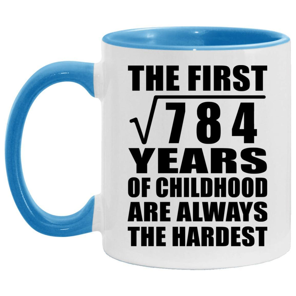 28th Birthday Square Root of 784 Years of Childhood - 11oz Accent Mug Blue