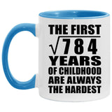28th Birthday Square Root of 784 Years of Childhood - 11oz Accent Mug Blue