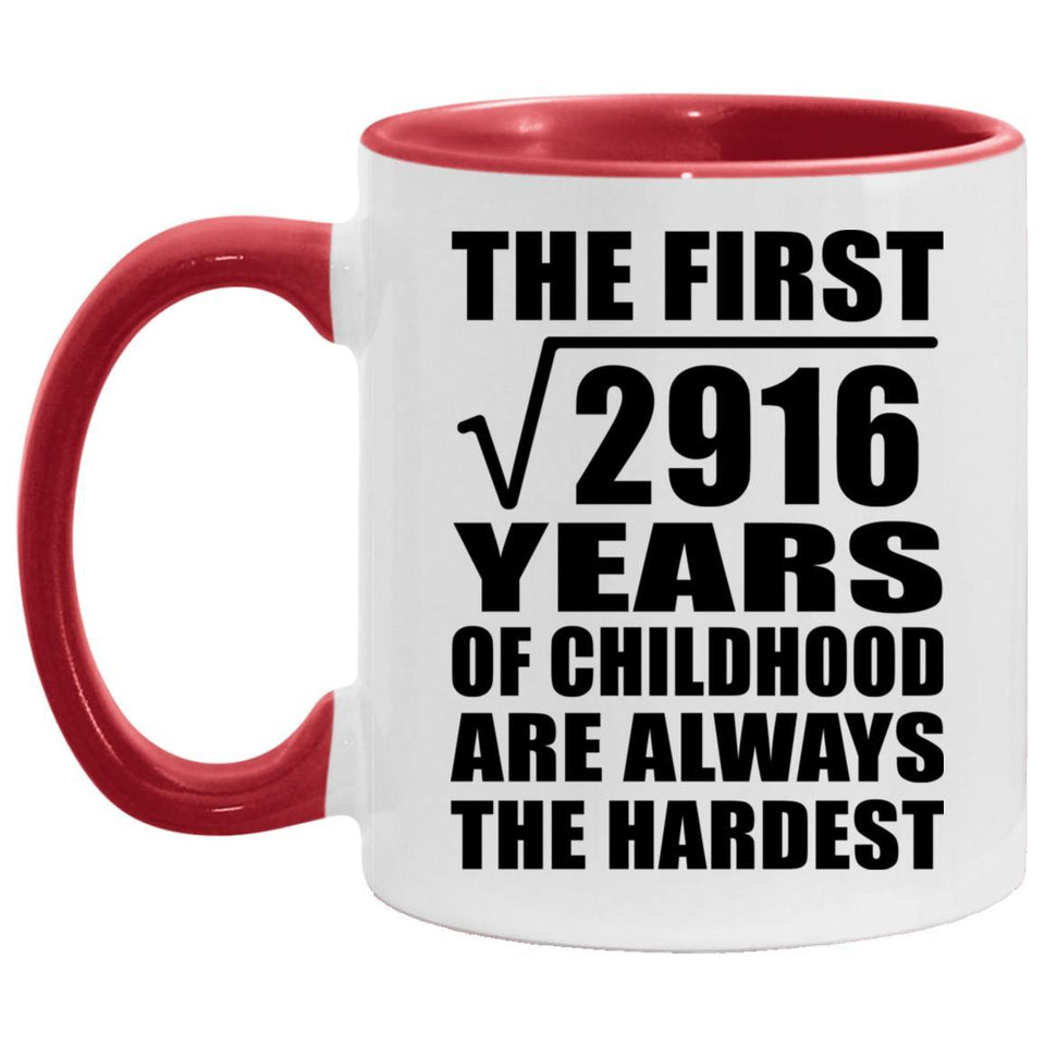 54th Birthday Square Root of 2916 Years of Childhood - 11oz Accent Mug Red
