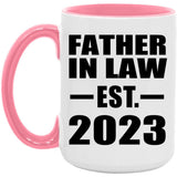 Father In Law Established EST. 2023 - 15oz Accent Mug Pink