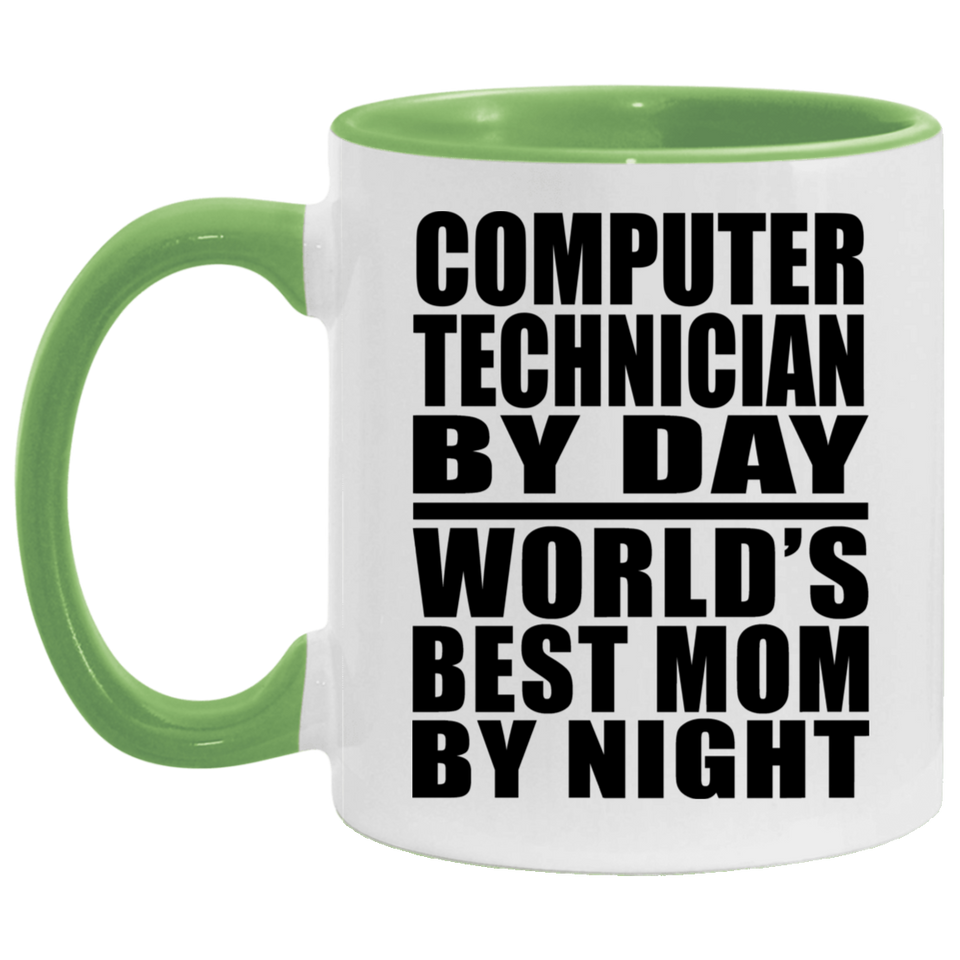 Computer Technician By Day World's Best Mom By Night - 11oz Accent Mug Green