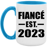 Fiance Established EST. 2023 - 15oz Accent Mug Blue